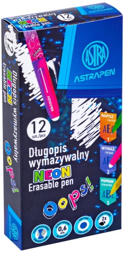 Przejdź do produktu DŁUGOPIS WYMAZYW 0,6MM ASTRAPEN OOPS! NEON A'36