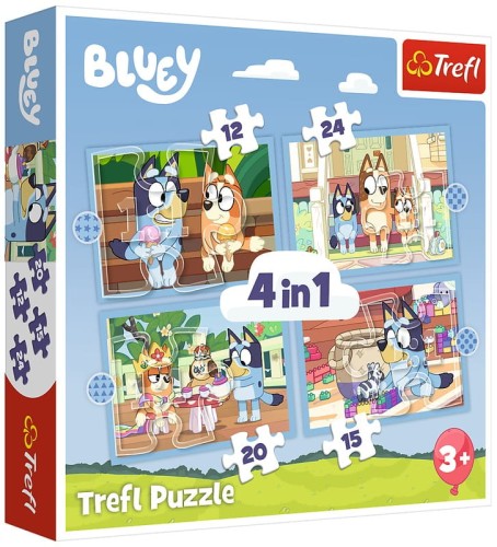Przejdź do produktu Puzzle 4w1 12,15,20,24el Bluey i jego świat Bluey