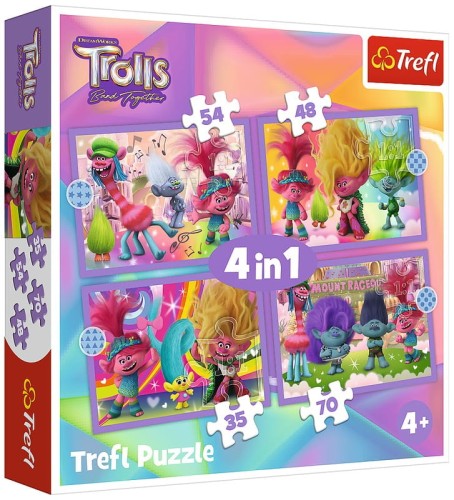 Przejdź do produktu Puzzle 4w1 Przygody kolorowych Trolli Trolls 3 346