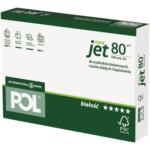 Przejdź do produktu Papier ksero biały A4 80g/m2 500 ark. POL Jet 80 kl. A, IP