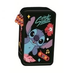 Przejdź do produktu Piórnik szkolny potrójny z wyposażeniem Stitch Black Aloha, St.Majewski
