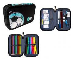 Przejdź do produktu Piórnik szkolny podwójny z wyposażeniem Neon Football St.Right PC4, St.Majewski