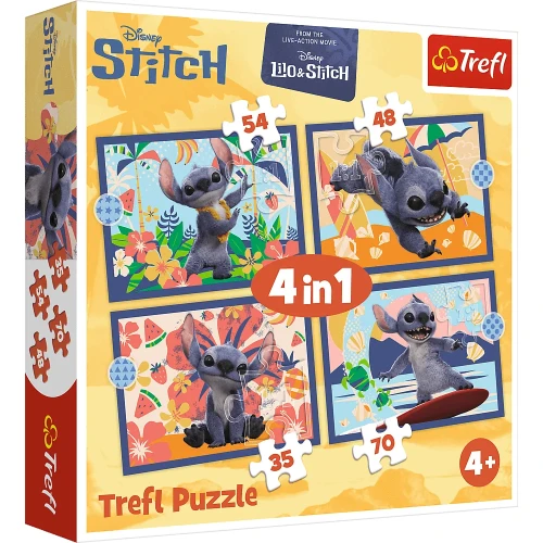 Przejdź do produktu Puzzle 4w1 Wakacje na Hawajach, Stitch 34666, Trefl