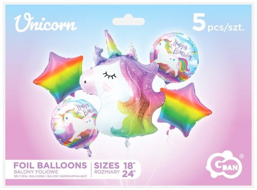 Przejdź do produktu Balony foliowe-zestaw Jednorożec 5szt BZ-HJED