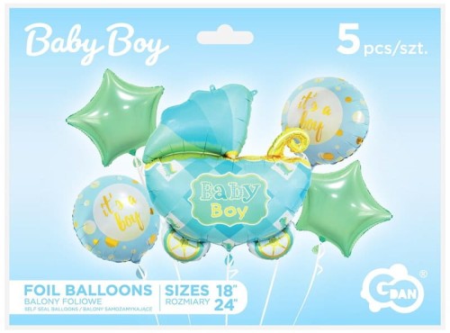 Przejdź do produktu Balony foliowe-zestaw wózek niebieski 5szt BZ-HWZN