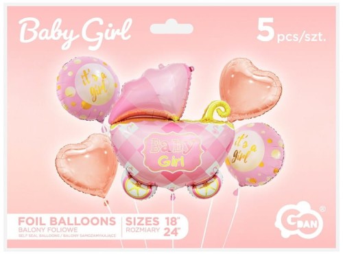 Przejdź do produktu Balony foliowe-zestaw wózek różowy 5szt BZ-HWZR