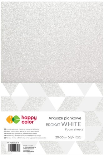 Przejdź do produktu Pianka dekoracyjna brokatowa A4, 5 ark, biała, Happy Color