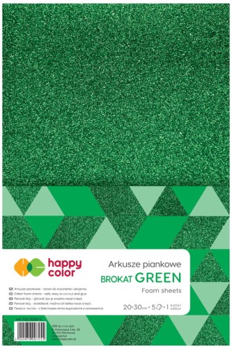 Przejdź do produktu Pianka dekoracyjna brokatowa A4, 5 ark, zielona, Happy Color