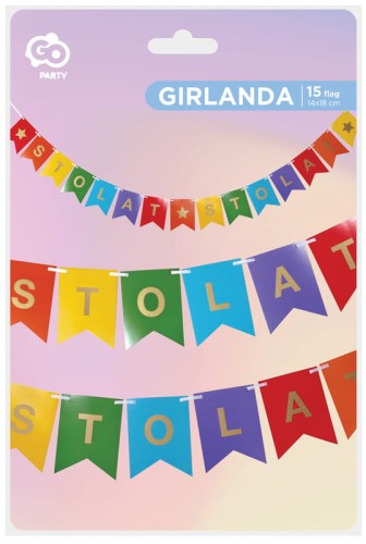 Przejdź do produktu Girlanda papierowa Sto Lat kolorowa flagi 14x18cm