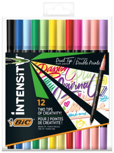 Przejdź do produktu Flamastry dwustronne, 12-kol., klasyczne i pastelowe, Intensity Dual Tip, BiC
