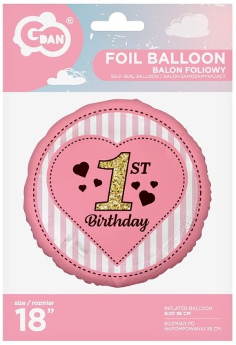 Przejdź do produktu Balon foliowy 1'st Birthday, różowy, 18"" GoDan