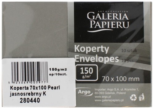 Przejdź do produktu Koperta 70x100mm Pearl jasnosrebrny Galeria Papieru 280440