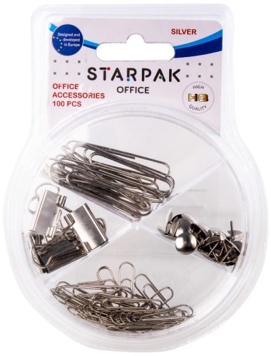 Przejdź do produktu Akcesoria biurowe 100 elementów srebrne STARPAK
