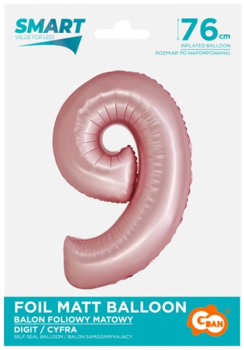 Przejdź do produktu Balon foliowy Smart, Cyfra 9, j. różowa matowa, 76