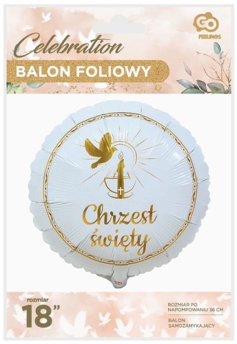 Przejdź do produktu Balon foliowy Chrzest Święty (gołąbek i świeca), 18"