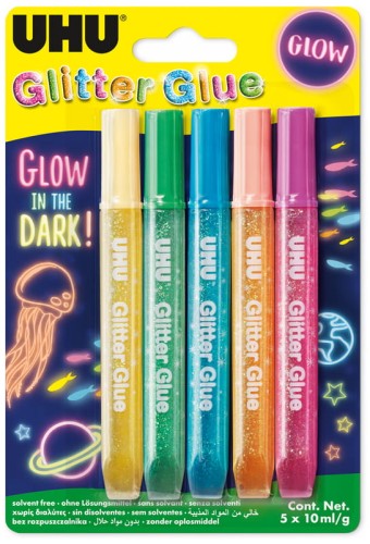 Przejdź do produktu Klej Gliter 5x10 ml. świecący w ciemności UHU