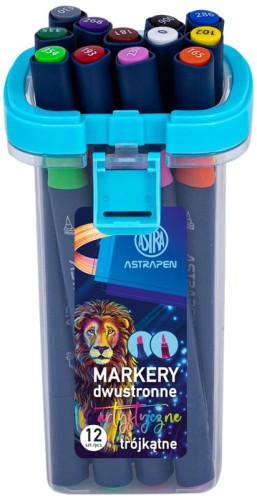 Przejdź do produktu Markery artystyczne trójkątne dwustronne Pen 12-kol. - pędzelkowa i ścięta końcówka, Astra