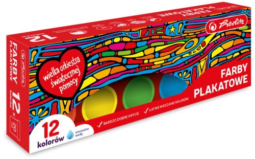 Przejdź do produktu Farby plakatowe szkolne 12-kol. 20ml WOŚP, Herlitz