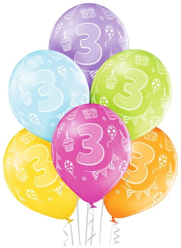 Przejdź do produktu Balony 3 urodziny, op. 6 szt., BN06-193, Aliga