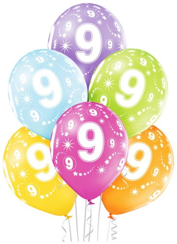 Przejdź do produktu Balony 9 urodziny, op. 6 szt., BN06-199, Aliga