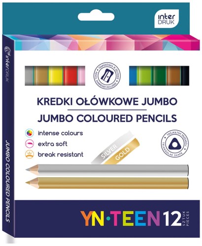 Przejdź do produktu Kredki 12-kol. trójkątne Jumbo gold, Noster
