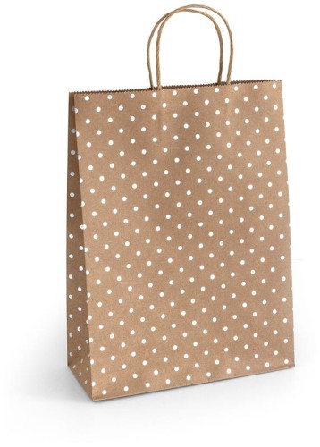 Przejdź do produktu Torebki papierowe 33x10x24cm op.5szt.Kraft srebrne kropki, Galeria Papieru