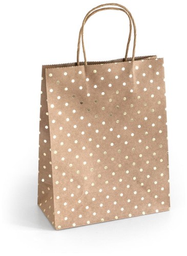 Przejdź do produktu Torebki papierowe 25x10x20cm op.5szt.Kraft złote kropki, Galeria Papieru