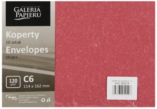 Przejdź do produktu Koperta C6 Wood czerwony K 120g Galeria Papieru