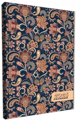 Przejdź do produktu Kalendarz A5 książkowy 25 dzienny / sobota i niedziela osobno okładka Soft Touch paisley kwiaty blue, EV-Corp
