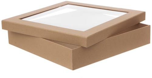 Przejdź do produktu Pudełko tekturowe z oknem 33,5x33,5x6.5 cm - kraft, Dp Craft