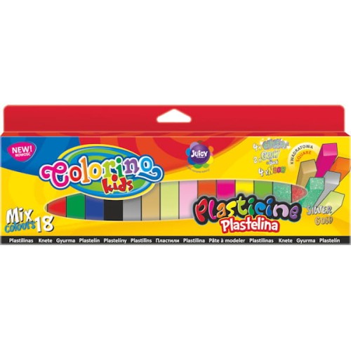 Przejdź do produktu Plastelina 18-kol. kwadratowa mix 4x Brokat+ 2x świec. w nocy+ 4x Neon Colorino, Patio