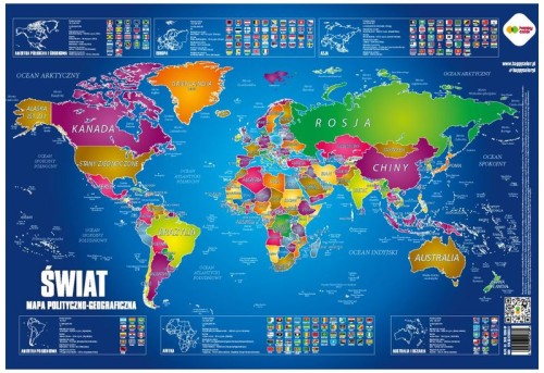 Przejdź do produktu Plansza edukacyjna MAPA ŚWIAT POLITYCZNY, rozm. 550x365 mm, Happy Color (ISBN:9788397100527)
