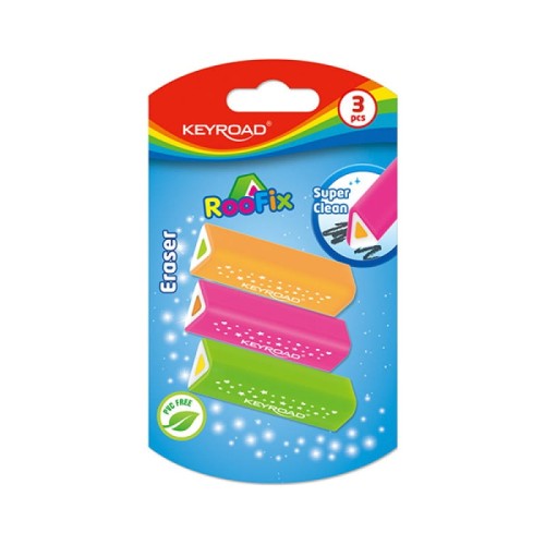 Przejdź do produktu Gumka do ścierania KEYROAD Roofix 3szt. blister mix kolorów KR971813