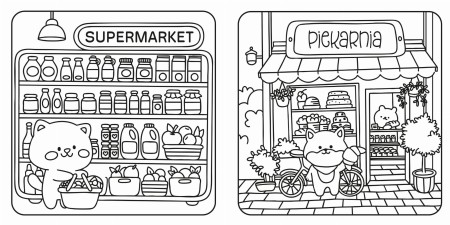 Wnetrze-kolorowanki-Cosy-colouring.-W-miescie-przedstawiajace-supermarket-oraz-piekarnie.webp