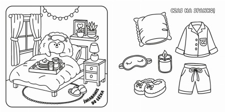 Wnetrze-kolorowanki-Cosy-colouring.-Male-przyjemnosci-przedstawiajace-jezyka-w-lozku-zajadajacego-sniadanie-oraz-rozne-elementy-garderoby.webp