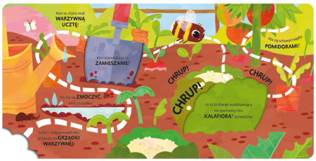 Wnetrze-ksiazki-sensorycznej-Na-tropie-przyrody.-Pszczolka-odkrywa-ogrod-ukazujace-pszczolke-nad-grzadka.webp