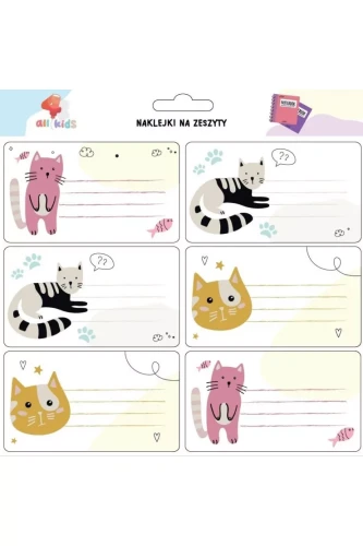Przejdź do produktu Naklejki na zeszyty Kotki 6 sztuk