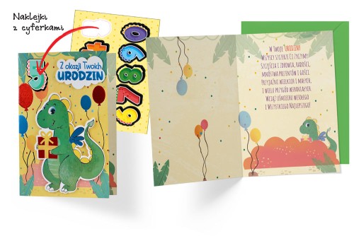 Przejdź do produktu Karnet DKP-048 Urodziny dziecięce (wymienne cyferki, smok)