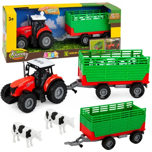 Przejdź do produktu 29801 Traktor z Przyczepą Do Transportu Zwierząt Figurki Krów Światła Dźwięki 4 el. - LEAN Toys