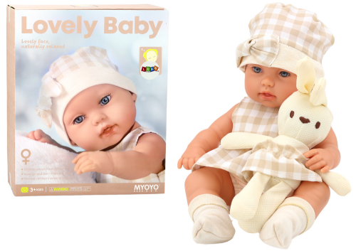 Przejdź do produktu 19559 Lalka Bobas W Nosidełku Króliczek Ubranko w Kratę Beżowy - LEAN Toys