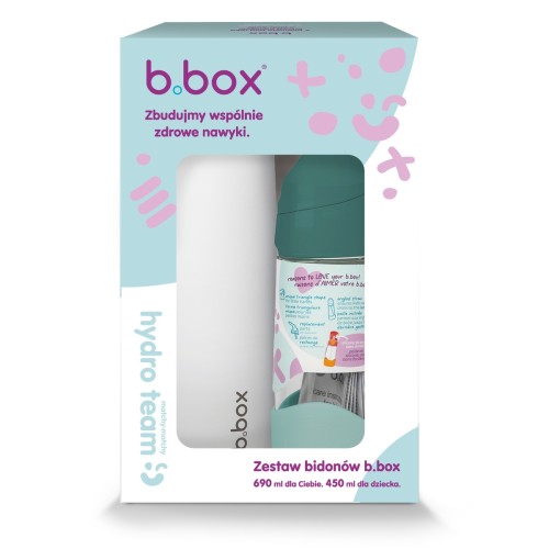 Przejdź do produktu Zestaw Hydro Team butelka termiczna 690 ml White Out + butelka na wodę ze słomką tritanowa 450 ml Emerald Forest, b.box