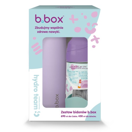 Przejdź do produktu Zestaw Hydro Team butelka termiczna 690 ml Lilac Love + butelka na wodę ze słomką tritanowa 450 ml Lilac Pop, b.box