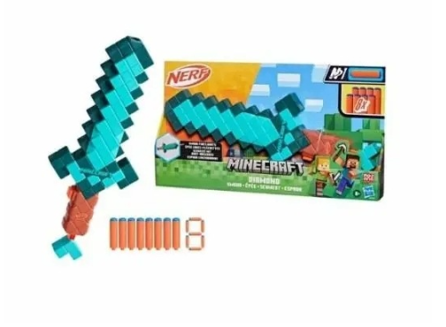 Przejdź do produktu Nerf Minecraft Diamond Sword G1437 – diamentowy miecz z wyrzutnią i strzałkami