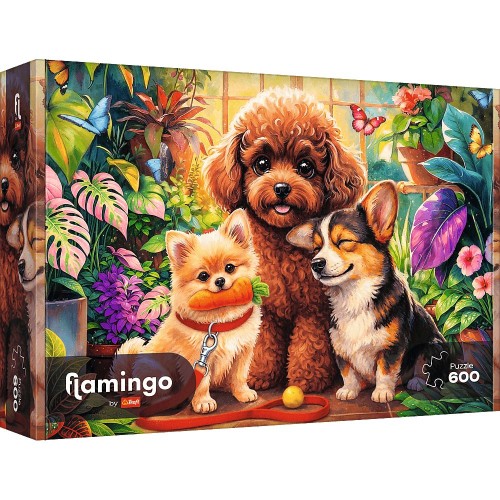 Przejdź do produktu PUZZLE 600 FlamingoByTrefl Psy w oranżerii 12205