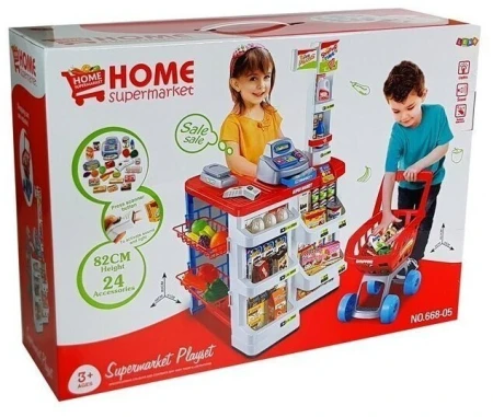 7526 Zabawkowy Market z Wózkiem Kasa Fiskalna Skaner Artykuły Spożywcze Zakupy - LEAN Toys 6.jpg