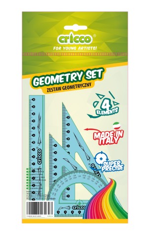 Przejdź do produktu Zestaw geometryczny 4 el. z linijką 16cm CRICCO