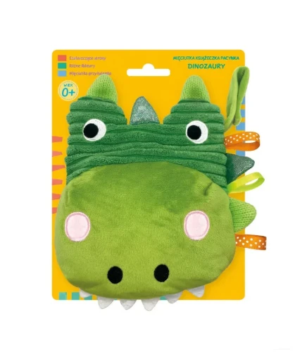 Przejdź do produktu Mięciutka książeczka sensoryczna Pacynka. Dinozaury – książeczka z pacynką dla malucha