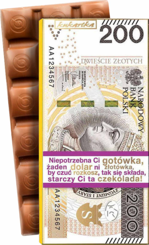 Przejdź do produktu Czekolada 670 Banknot 200 zł Kukartka – słodki prezent z humorem