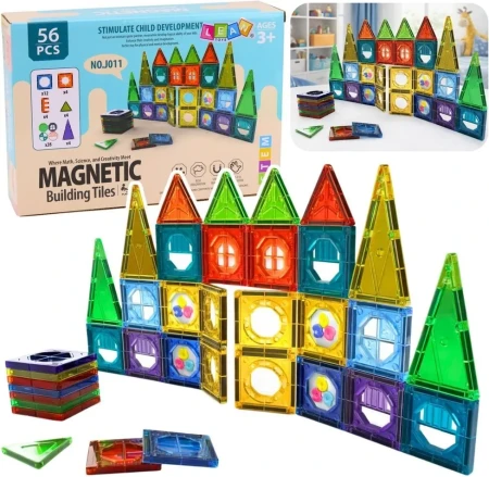 30789 Zestaw Klocki Magnetyczne Konstrukcyjne 3D Okienka Panele Kolorowe 56 el. - LEAN Toys 1.webp