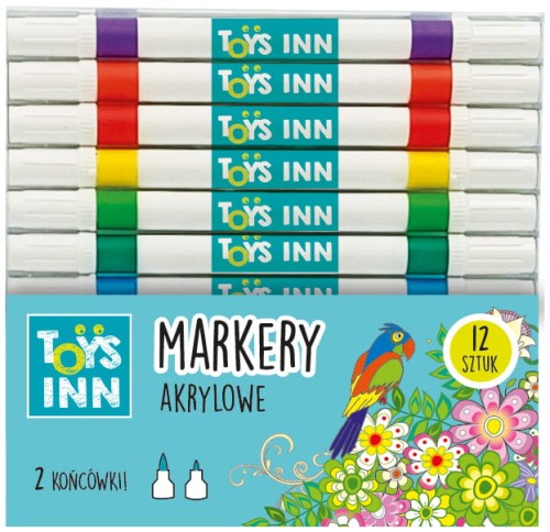 Przejdź do produktu Markery akrylowe 12 kolorów 2 końcówki 9162 STNUX